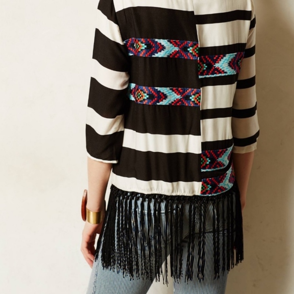 Anthro Floreat Fringed Latitudes Stripe Top Aztec - Picture 4 of 8